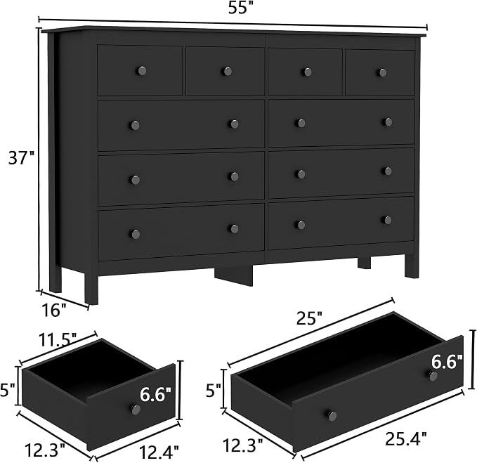 wanan Black 10 Drawer Dresser, 10 Drawers Wide Dresser - Image 2