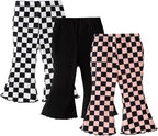 SOBOWO Checkered Baby Girl Flare Pants 3 Pack Toddler Bell Bottoms Plaid Ruffle by SOBOWO