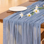 Socomi Dusty Blue Table Runner Spring Easter Cheesecloth Table Runner 170 inch - Image 3