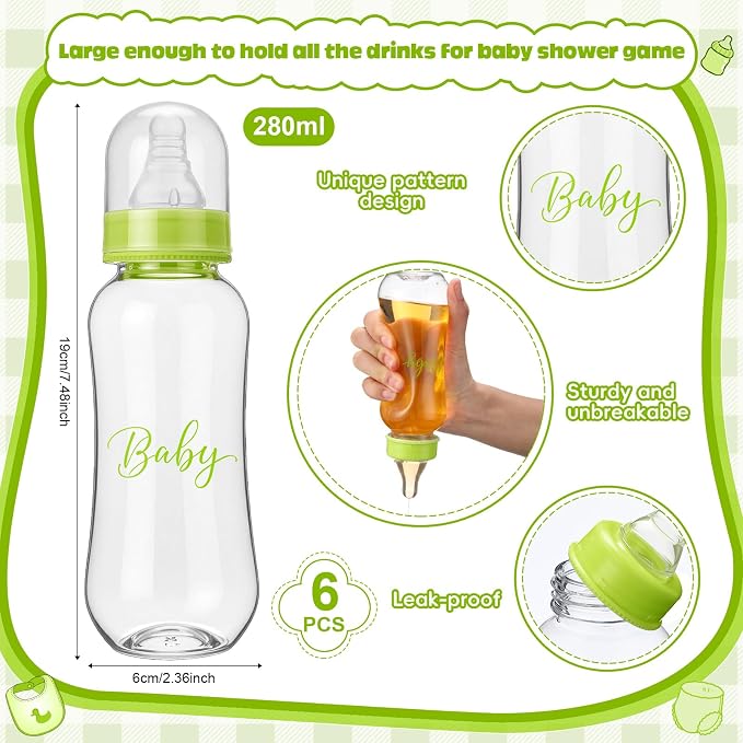 6 Sets Bottle Chug Baby Shower Games Juegos Para Plastic Baby Bottles Bibs - Image 2
