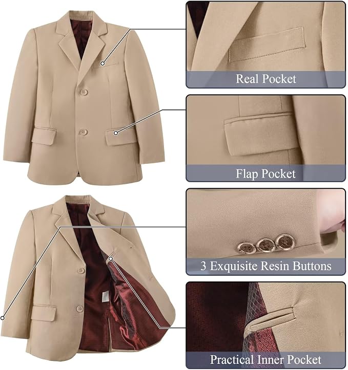 Boy's Suit Formal Slim Fit 5 Pieces Suit Set Blazer Vest Pants - Image 3
