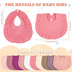 Seematn 10 Pcs Baby Muslin Bibs Drool Bibs Bandana Ruffle Soft Cotton - Image 2