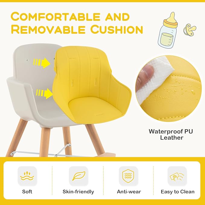 BABY JOY Convertible Baby High Chair, 3 in 1 Wooden Highchair/Booster/Chair - Image 7