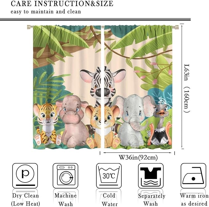 Animals Curtains Colorful Forest Cartoon Cute Zebra Tiger Elephant - Image 2