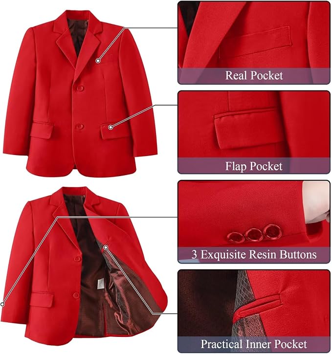 Boy's Suit Formal Slim Fit 5 Pieces Suit Set Blazer Vest Pants - Image 3