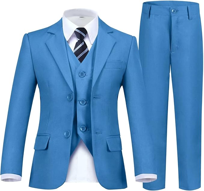 Boy's Suit Formal Slim Fit 5 Pieces Suit Set Blazer Vest Pants by Fesenbo