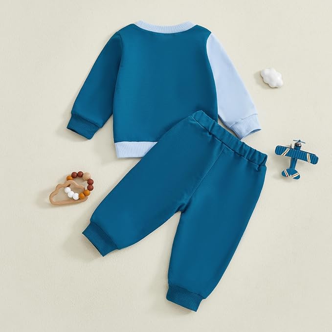 Baby Boy Fall Outfits Mama's Boy Letter Print Color Block Sweatshirt And Pants - Image 4