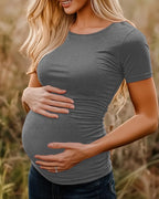 Huukeay 4 Pack Women's Maternity Shirts, Crew Neck Maternity Top Short Sleeve - Image 4