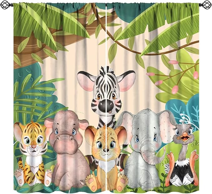 Animals Curtains Colorful Forest Cartoon Cute Zebra Tiger Elephant by JADERYS