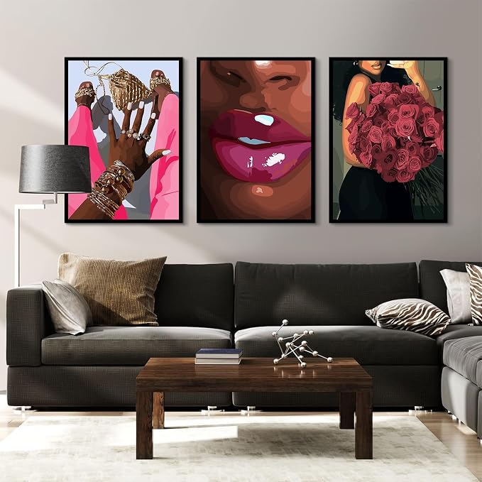 Black Girl Wall Art African Woman Canvas Wall Decor Pink Black Women People Art - Image 4