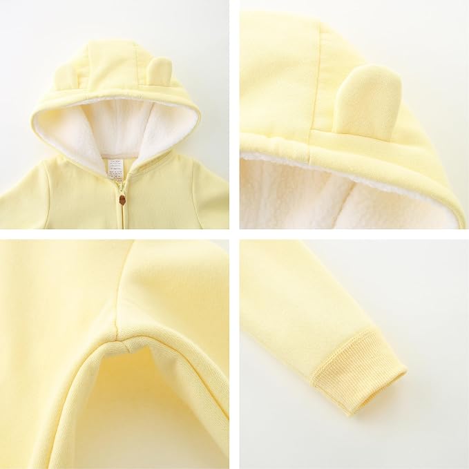 Baby Hoodie Sherpa Lined Zip up Light Fleece Jacket Solid Bear Coat Fall Winter - Image 3
