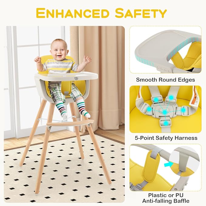 BABY JOY Convertible Baby High Chair, 3 in 1 Wooden Highchair/Booster/Chair - Image 4