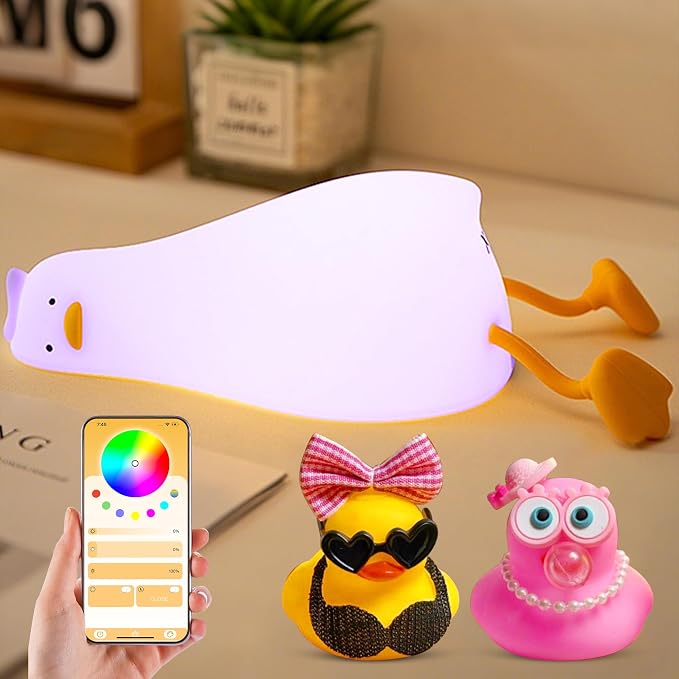 Cute Duck Night Light with Color Changing, APP/Tap Control Fun Lying Flat Ducky by FAMIDUO-BrightenYourLife
