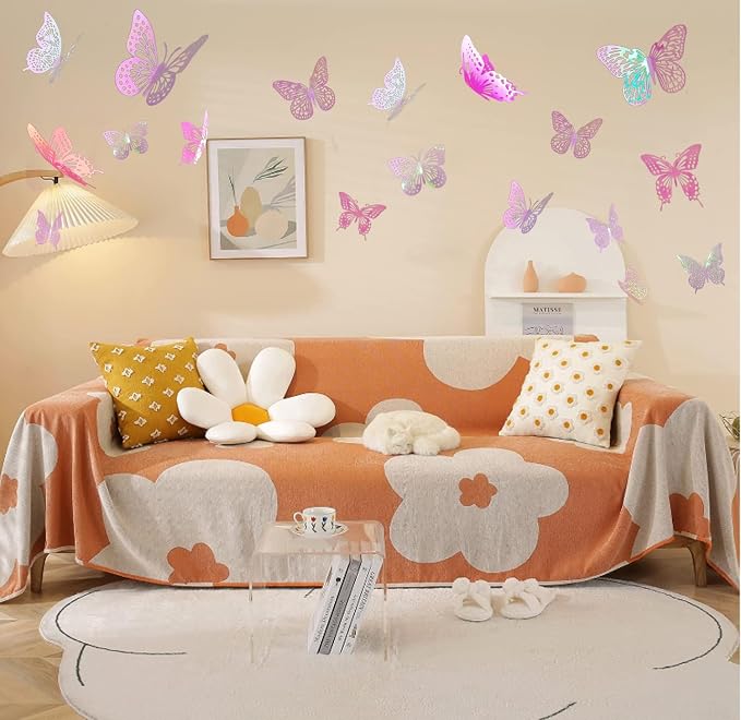 JOSDIOX 3D Butterfly Wall Decor 48 Pcs 4 Styles 3 Sizes, Laser Pink Butterflies - Image 7