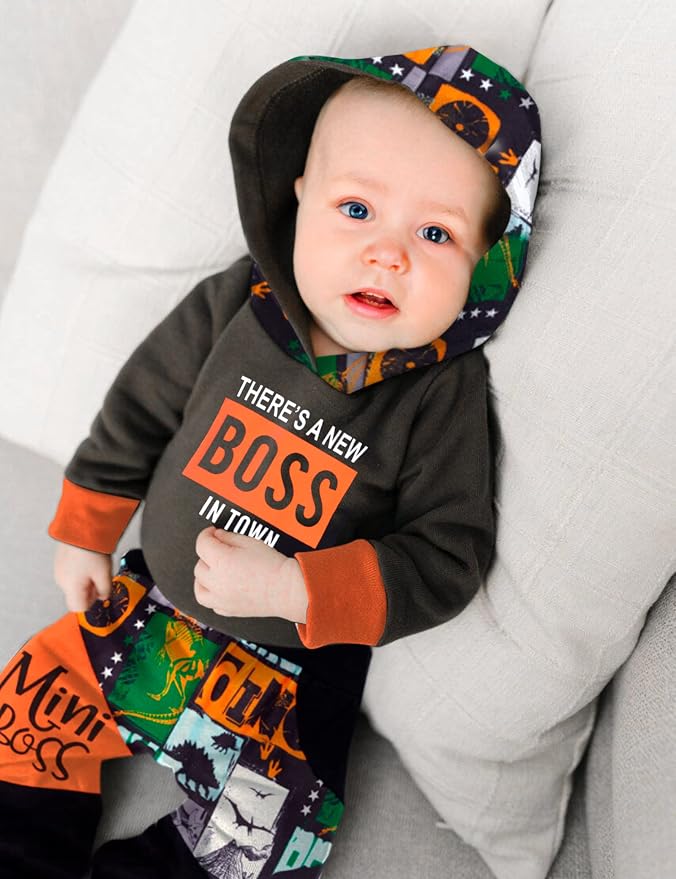 Fommy Newborn Baby Boy Clothes Plaid Letter Print Long Sleeve Hoodies + Long - Image 2