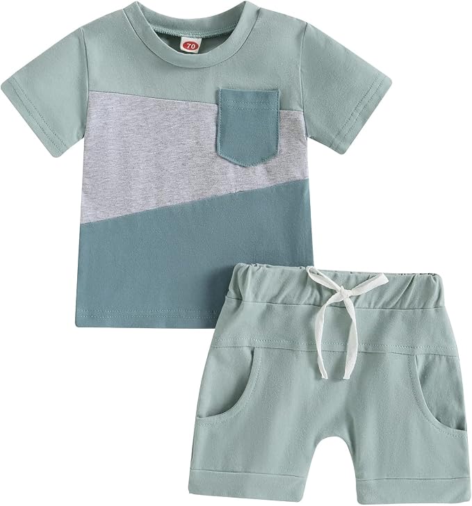 Rtnnsbbfcm Newborn Baby Boy Summer Clothes Short Sleeve Color Block Front by Rtnnsbbfcm
