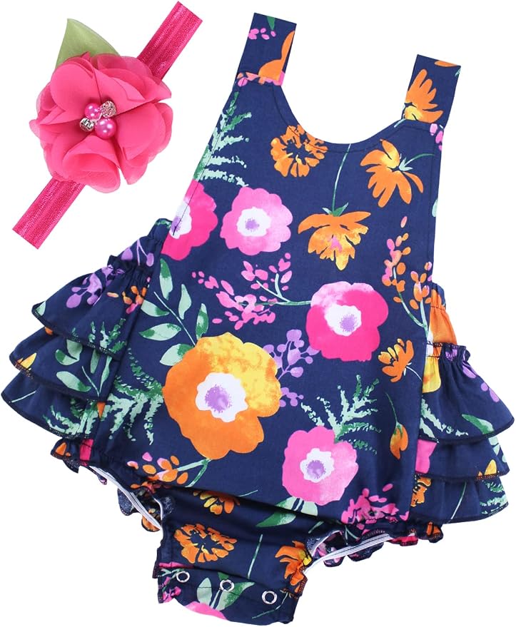 Baby Girl's Floral Print Ruffles Romper Summer Clothes by PrinceSasa