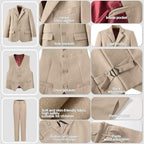 Boys Suit 4 Pcs Slim Fit Set Casual Suits Wedding Outfit Prom Jacket Vest Pant - Image 4