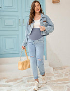 POSHGLAM Women's Maternity Jeans Over Belly Comfy Stretch 28'' Boyfriend Jeans - Image 4