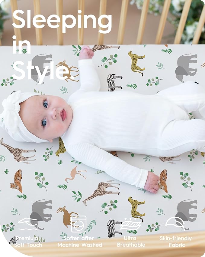 Crib Sheet Netural, Premium Soft Safari Jersey Knit Fitted Crib Sheet, Crib - Image 3