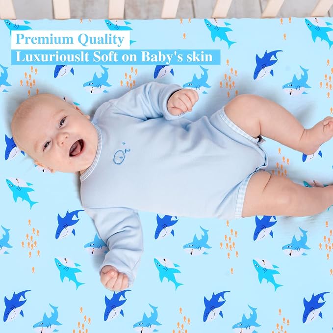 UOMNY Crib Sheet for Baby Boys Shark Fitted Crib Sheets for Standard Crib and - Image 3