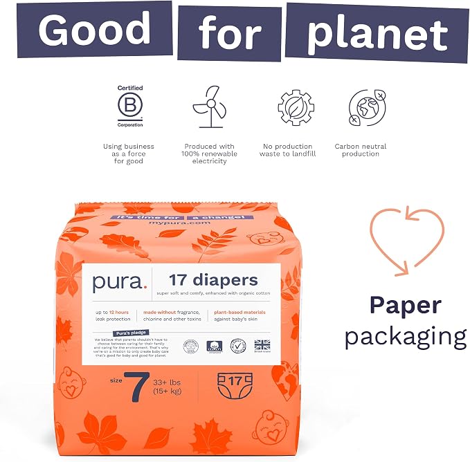 Pura Size 7 Eco-Friendly Diapers Hypoallergenic, Soft Organic Cotton, - Image 6