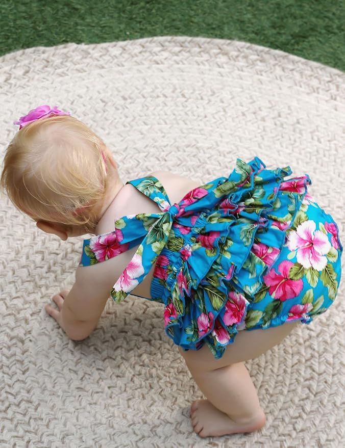 Baby Girl's Floral Print Ruffles Romper Summer Clothes - Image 4