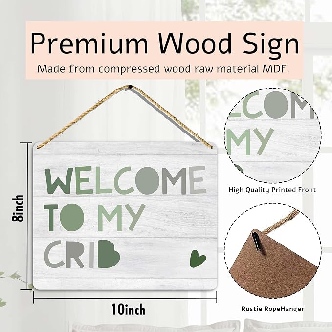 Sahjzk Baby Boy Nursery Decor, Welcome to My Crib Wooden Wall Plaque, 10x8 inch - Image 2
