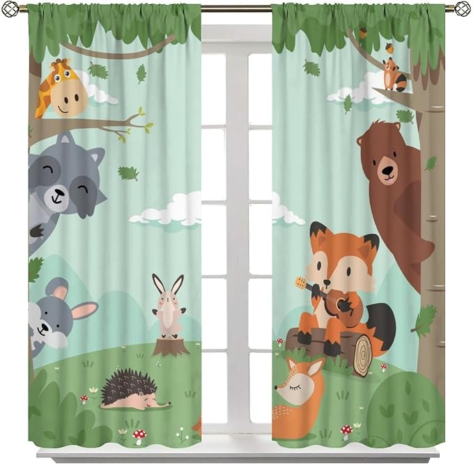 Forest Animals Curtains Colorful Forest Cartoon Cute Fox Bear Giraffe - Image 8
