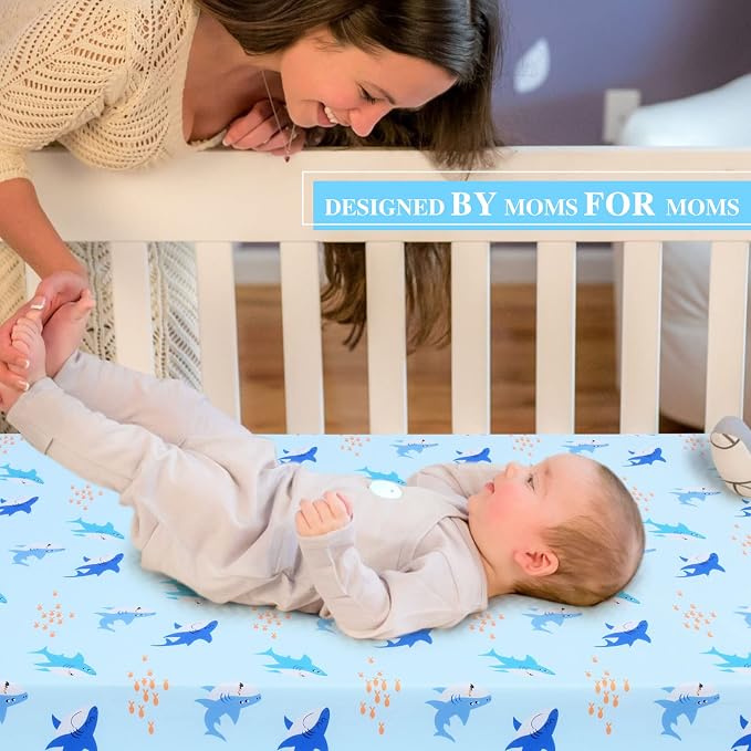 UOMNY Crib Sheet for Baby Boys Shark Fitted Crib Sheets for Standard Crib and - Image 6