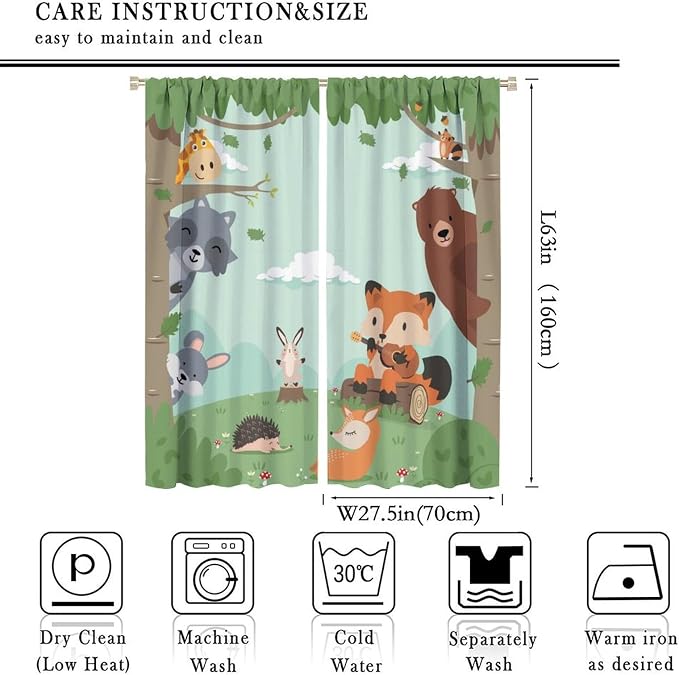 Forest Animals Curtains Colorful Forest Cartoon Cute Fox Bear Giraffe - Image 2