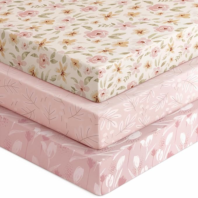 Baby Crib Sheets for Boys Girls, Breathable Soft Microfiber Baby Sheet Pink by Unnivoll