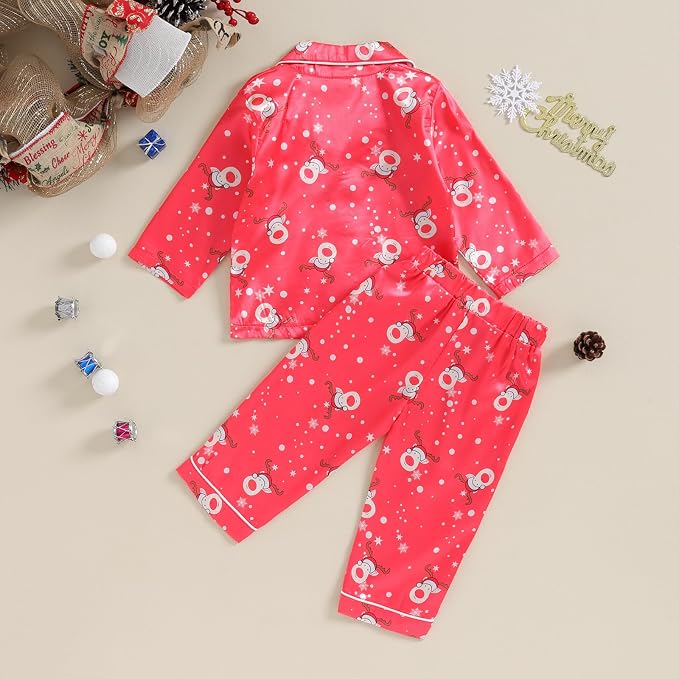 MAINESAKA Baby Boy Girl Pajamas Christmas Red Plaid Print Long Sleeve Lapel - Image 3