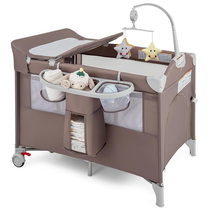 BABY JOY 5-in-1 Pack and Play, Portable Baby Bedside Sleeper by BABYJOY