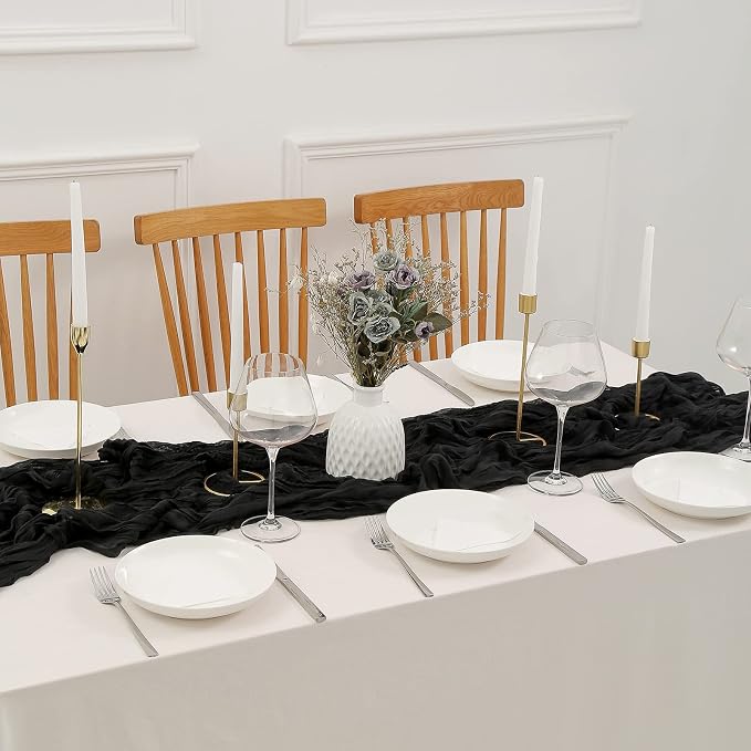 DOLOPL Black Cheesecloth Table Runner 13.3ft Boho Gauze Cheese Cloth Table - Image 4