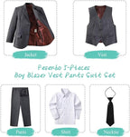 Boy's Suit Formal Slim Fit 5 Pieces Suit Set Blazer Vest Pants - Image 2