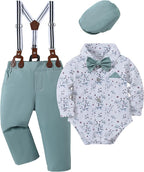 DISAUR Baby Boy Clothes Suits 4PCS Gentleman Outfit Dress Romper Beret Hat by DISAUR