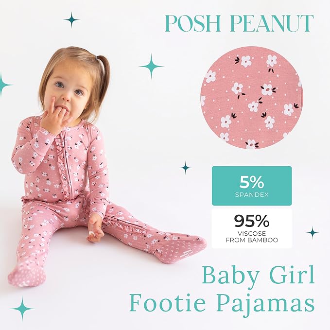 Posh Peanut Footie Pajamas for Baby Girls – Sleepers in Viscose from Bamboo - Image 2