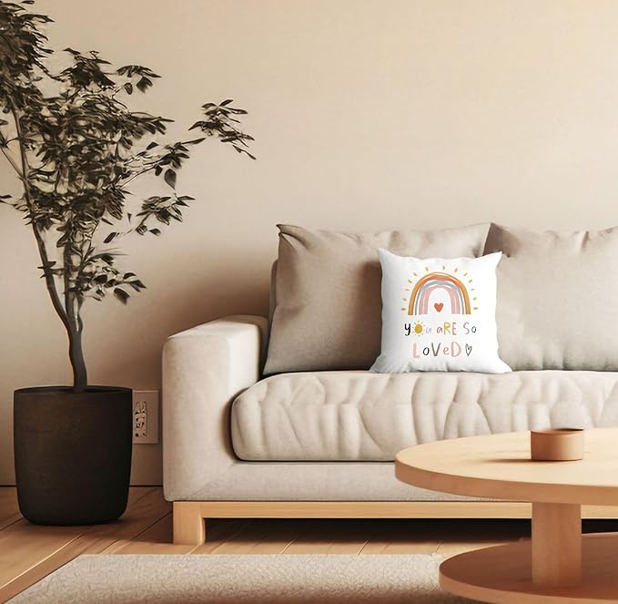 You Are So Loved Boho Rainbow Hand Drawing Throw Pillow Cover, Bohemian Home - Image 3