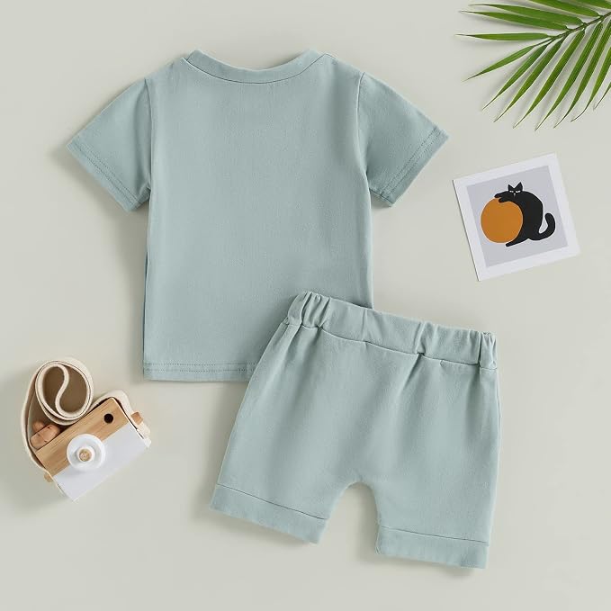 Rtnnsbbfcm Newborn Baby Boy Summer Clothes Short Sleeve Color Block Front - Image 3