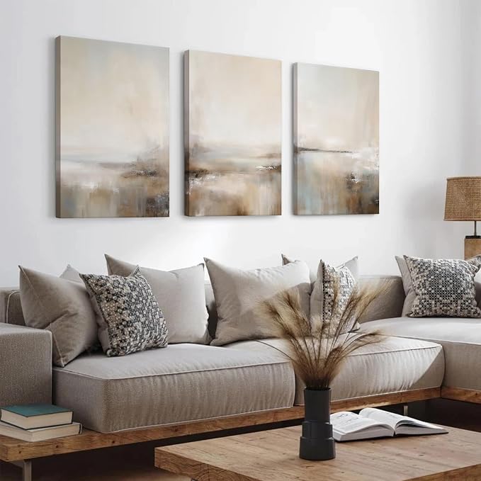 Beige Brown Abstract Wall Art Vintage Landscape Canvas Wall Decor Moody Neutral - Image 4