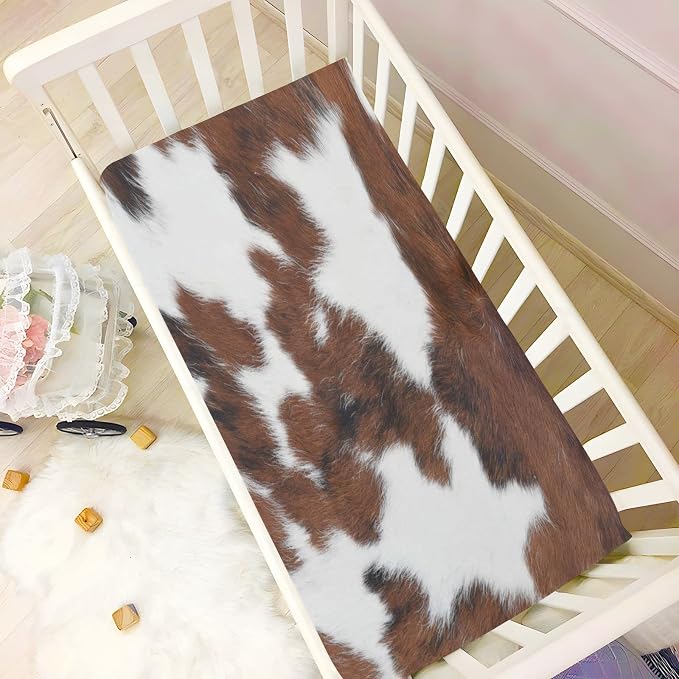 White Brown Print Cow Crib Sheets, Crib Sheets - Image 5