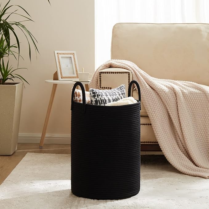 Woven Rope Laundry Basket, 58L Tall Laundry Hamper - Image 2