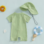 Toddler Baby Boys Seersucker Short Sleeve One Piece Rash Guard Swimsuit Zipper - Image 3