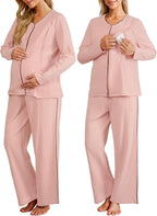 OUGES 100% Cotton Women's Maternity Nursing Pajamas Sets Button Down by OUGES