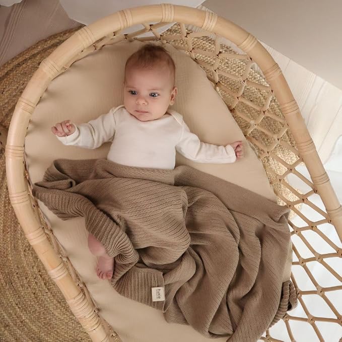 Knitted Organic Cotton Baby Blanket- Swaddle Blanket - Image 2