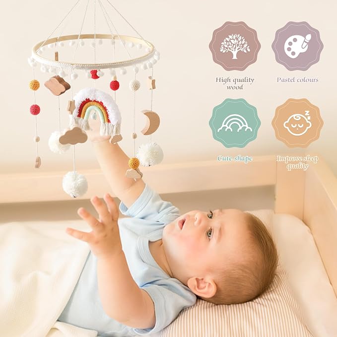 Baby Crib Mobile for Boys Girls Rainbow Nursery Mobile Gender Neutral - Image 5
