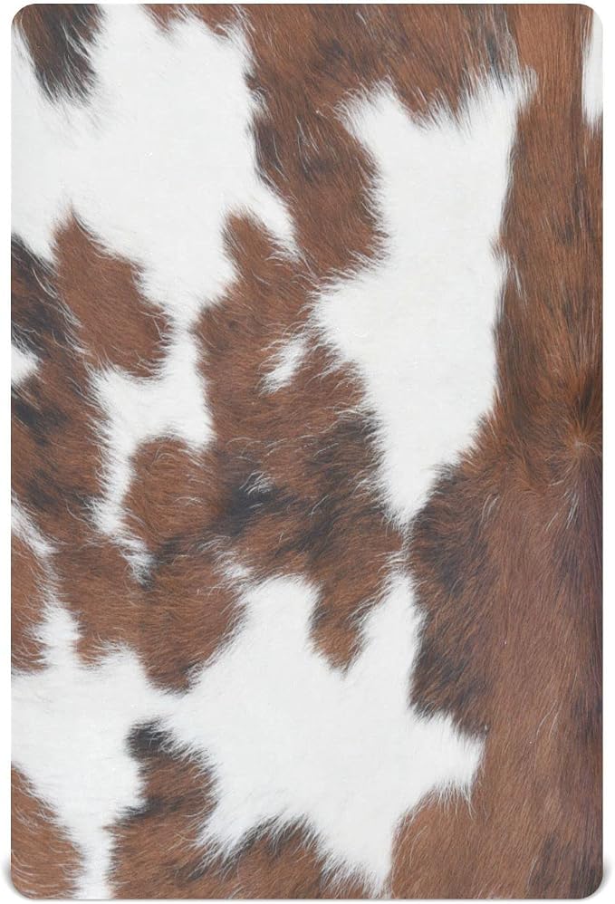 White Brown Print Cow Crib Sheets, Crib Sheets by WELLDAY