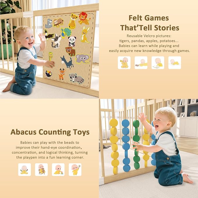 Wooden Baby Playpen, Adjustable Wooden Babies Play Pen, Portable Fence - Image 3