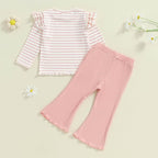 FOCUSNORM Toddler Baby Girl Outfits Ruffle Long Sleeve Striped Trim Tops + - Image 4